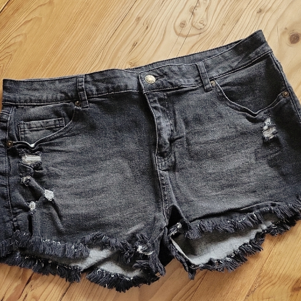 Women's Black Distressed Denim Shorts